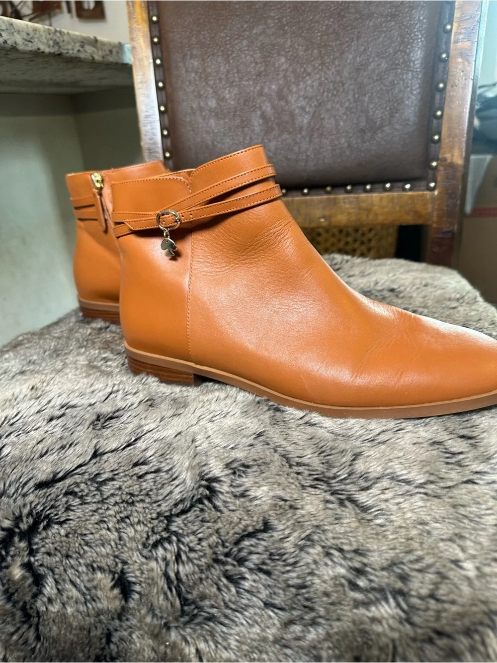 KATE SPADE Bacall Napa Tan Leather Ankle Boots, Size 11
